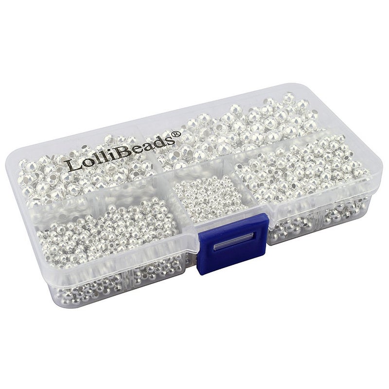 LolliBeads (R) Silver Plated Smooth Round Metal Beads Assorted Size Jumbo Pack 2100 pcs - Image 1